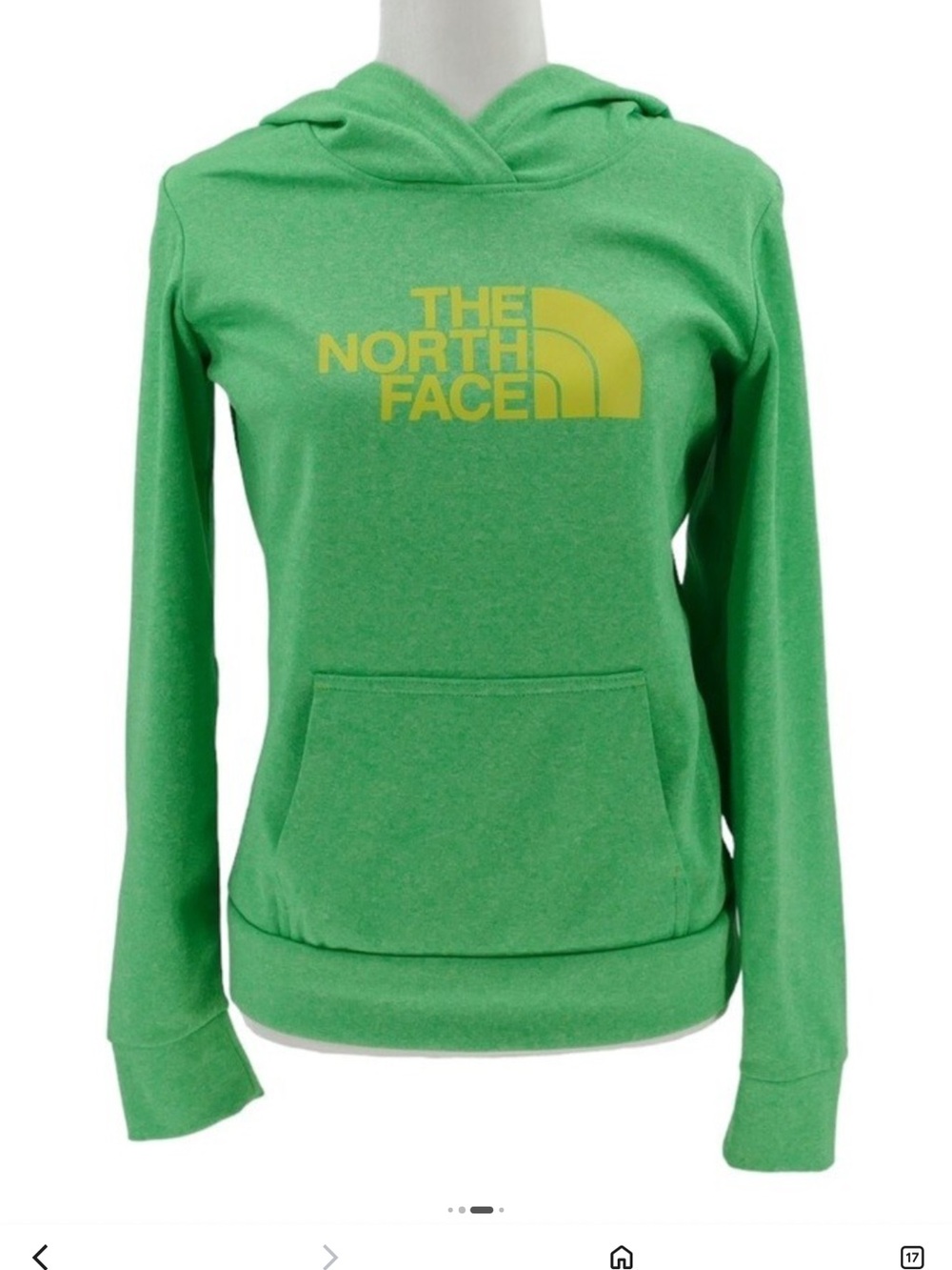 The North Face Bright Green like mannequin Hoodie Yellow Logo NWOT Medium